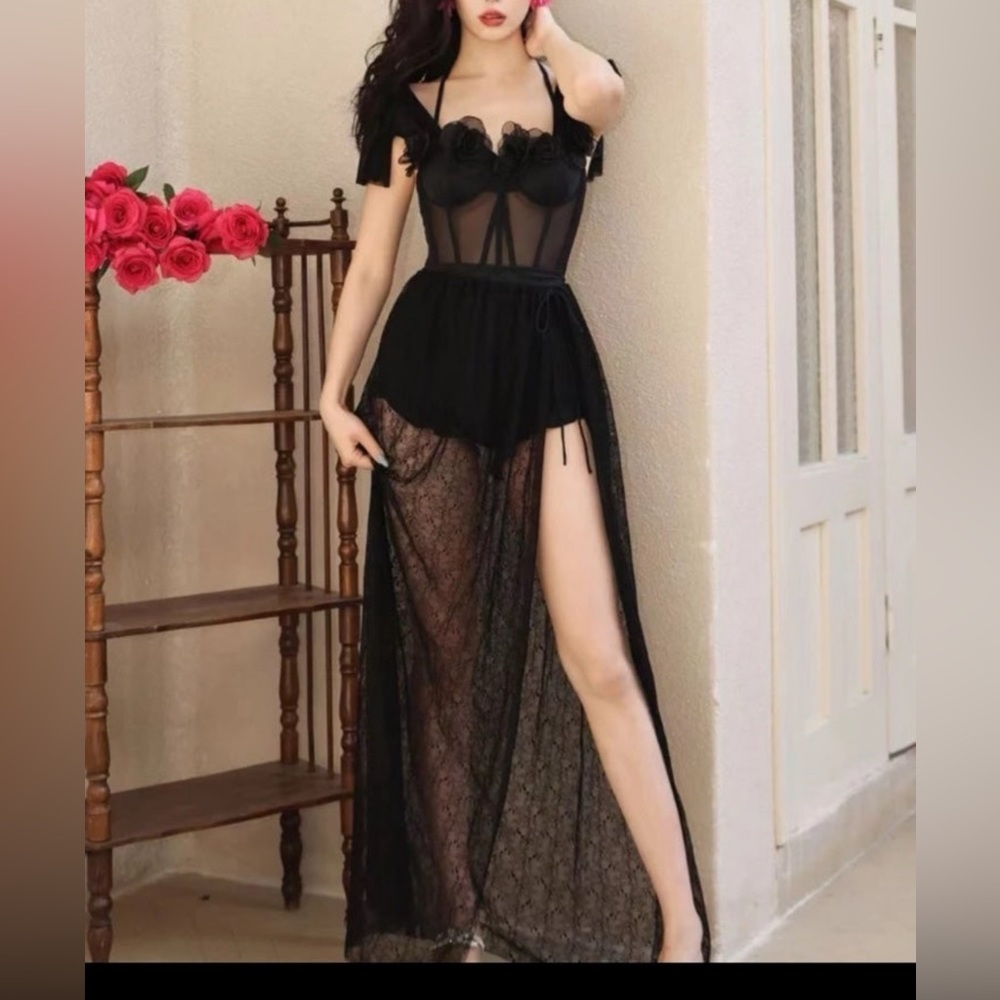 Black Translucent Three-Dimensional Flower Decora… - image 2